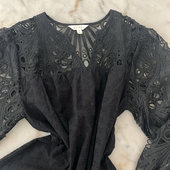 ADIVA A Diva Lace Crochet Long Sleeves Eyelet Embroidered Blouse Puff Sleeves M - Picture 10 of 11